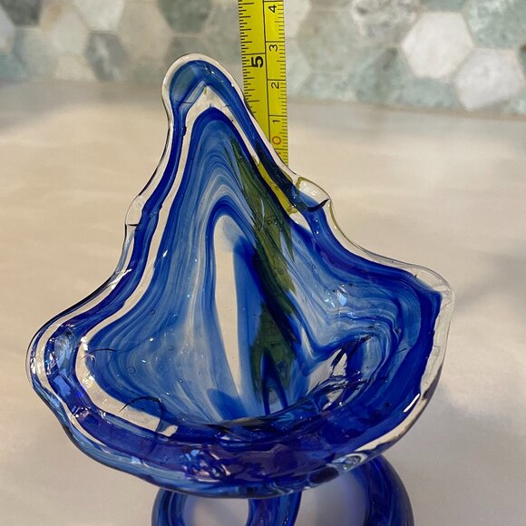 Vintage MCM Blue Cobalt Hand Blown Art Glass Vase Jack in the Pulpit - Picture 5 of 5